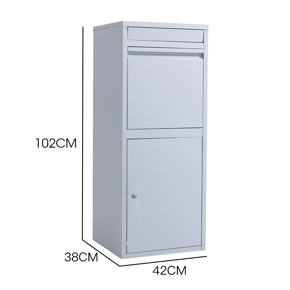 Freestanding Secure Steel Parcel & Letter Box with Large Capacity - Light Grey