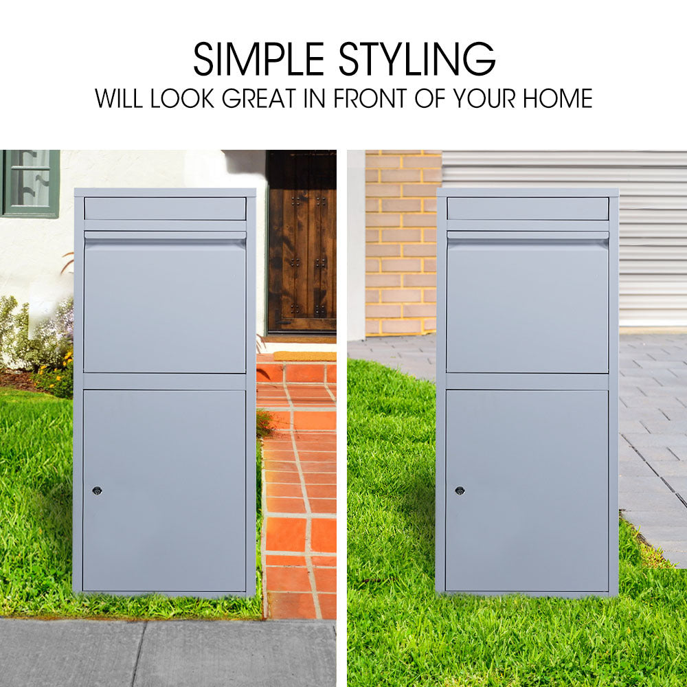 Freestanding Secure Steel Parcel & Letter Box with Large Capacity - Light Grey