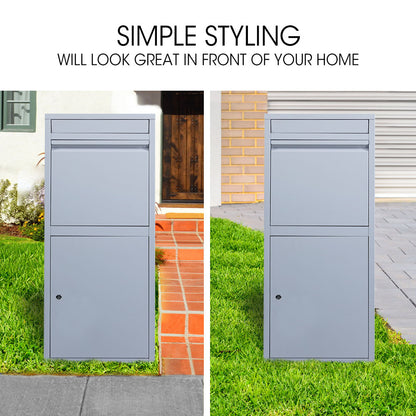 Freestanding Secure Steel Parcel & Letter Box with Large Capacity - Light Grey