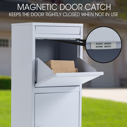Freestanding Secure Steel Parcel & Letter Box with Large Capacity - Light Grey