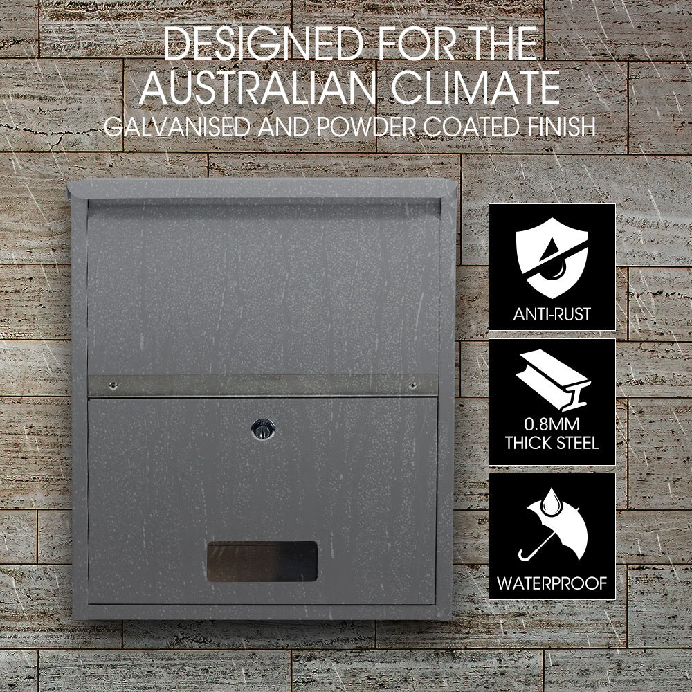 Wall Mounted Parcel Box with Secure Lid, Grey - 0.8m Steel, Anti-Rust