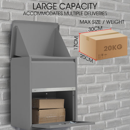 Wall Mounted Parcel Box with Secure Lid, Grey - 0.8m Steel, Anti-Rust