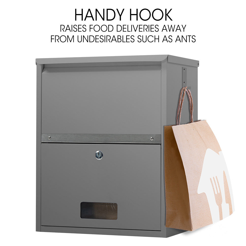 Wall Mounted Parcel Box with Secure Lid, Grey - 0.8m Steel, Anti-Rust