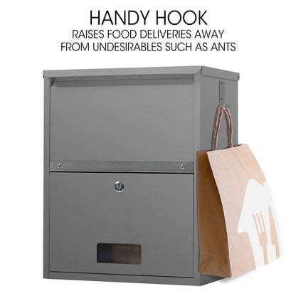 Wall Mounted Parcel Box with Secure Lid, Grey - 0.8m Steel, Anti-Rust