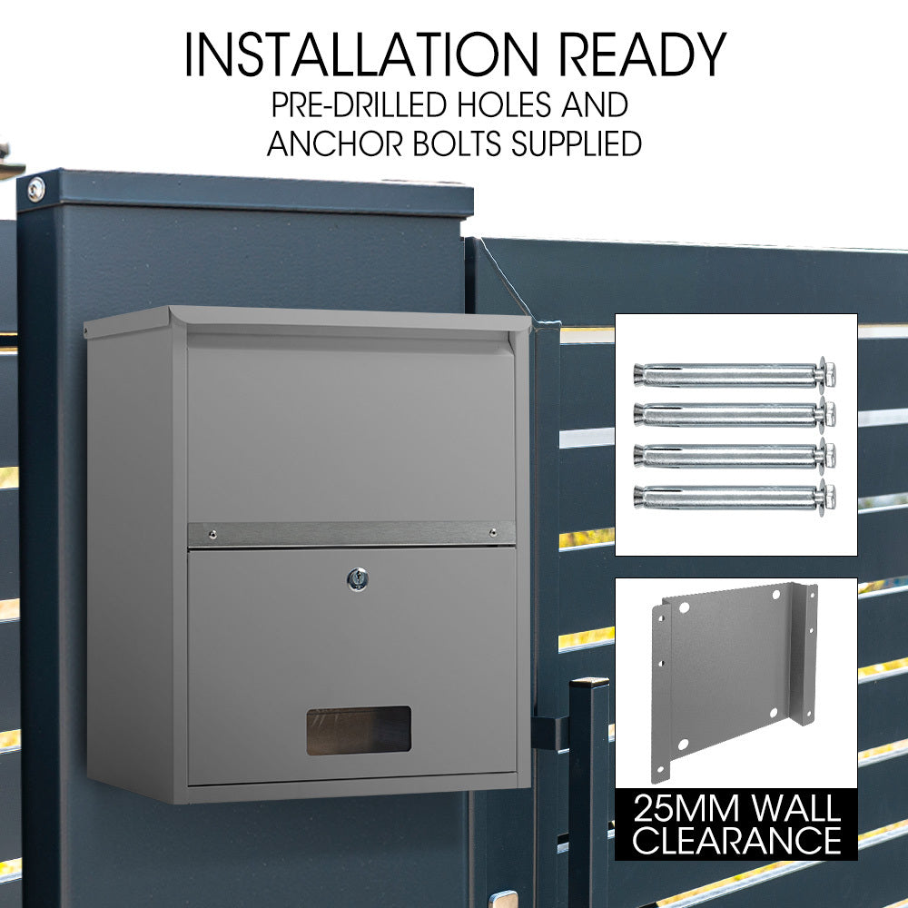 Wall Mounted Parcel Box with Secure Lid, Grey - 0.8m Steel, Anti-Rust