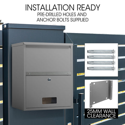 Wall Mounted Parcel Box with Secure Lid, Grey - 0.8m Steel, Anti-Rust