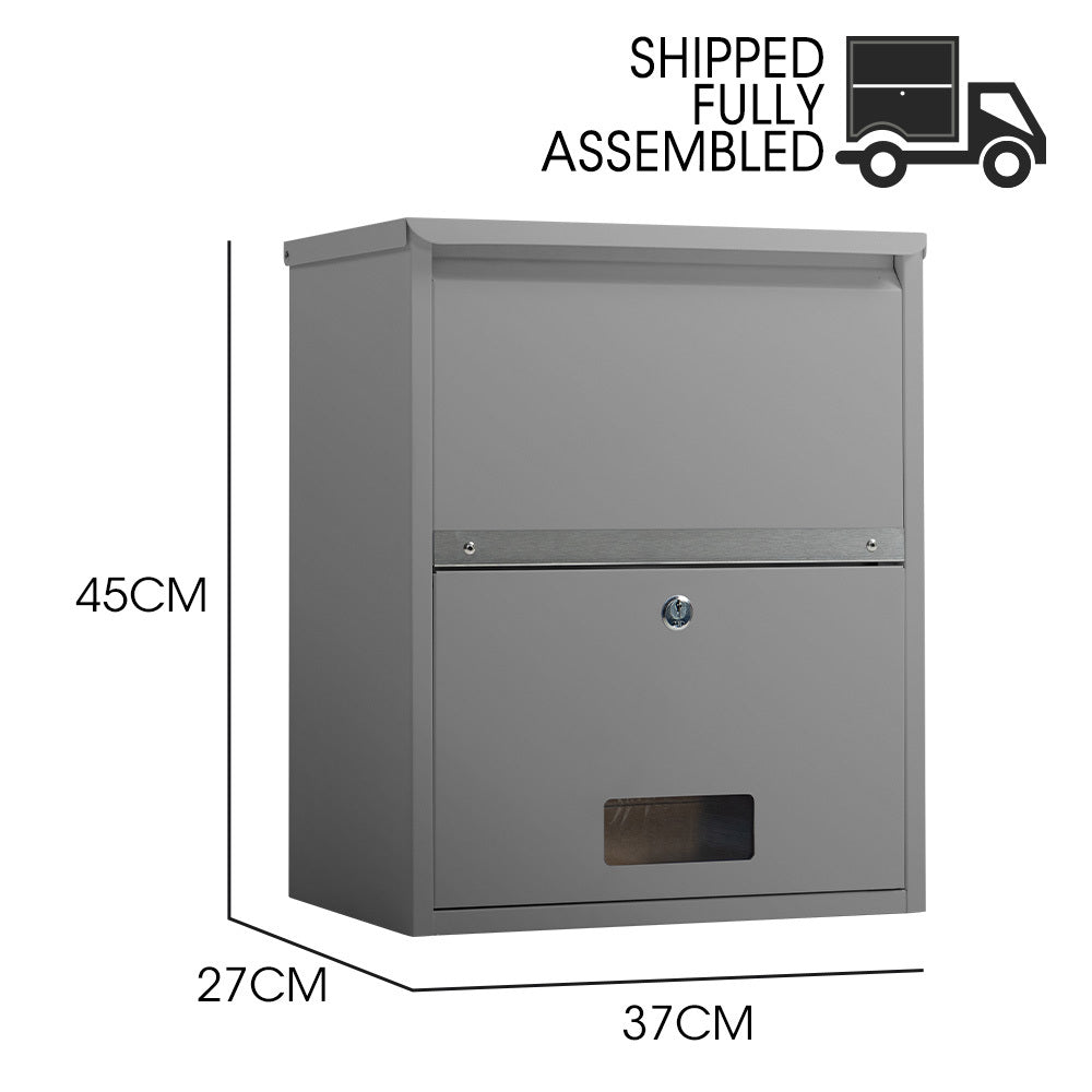 Wall Mounted Parcel Box with Secure Lid, Grey - 0.8m Steel, Anti-Rust