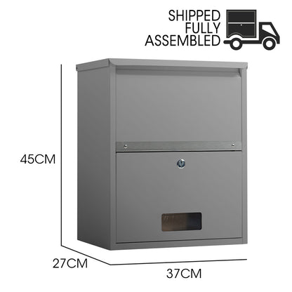 Wall Mounted Parcel Box with Secure Lid, Grey - 0.8m Steel, Anti-Rust