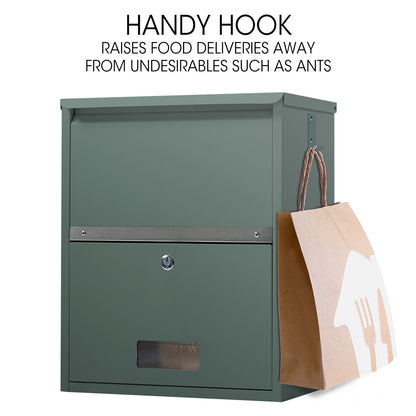 Wall Mounted Parcel Box with Secure Theft-Proof Lid, Cottage Green