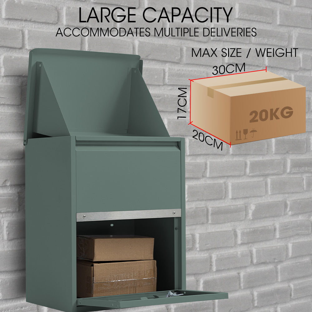 Wall Mounted Parcel Box with Secure Theft-Proof Lid, Cottage Green