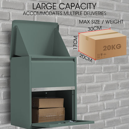 Wall Mounted Parcel Box with Secure Theft-Proof Lid, Cottage Green