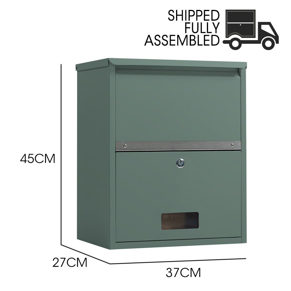 Wall Mounted Parcel Box with Secure Theft-Proof Lid, Cottage Green