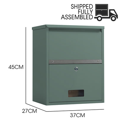 Wall Mounted Parcel Box with Secure Theft-Proof Lid, Cottage Green