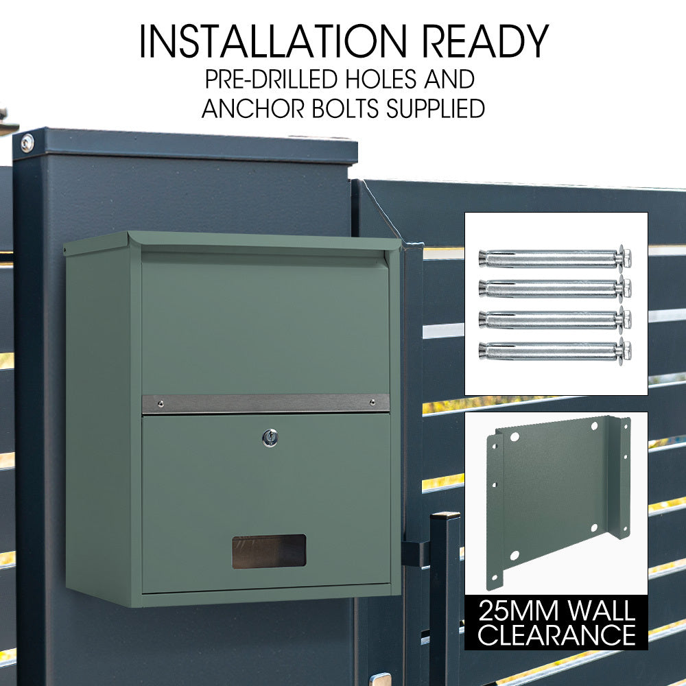 Wall Mounted Parcel Box with Secure Theft-Proof Lid, Cottage Green