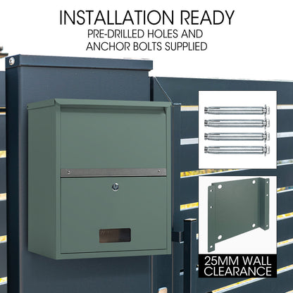 Wall Mounted Parcel Box with Secure Theft-Proof Lid, Cottage Green