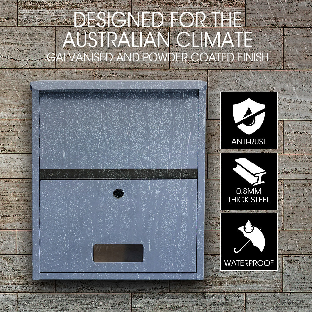 Secure Wall Mounted Parcel Box with Theft-Proof Lid, Light Grey, 0.8m Steel