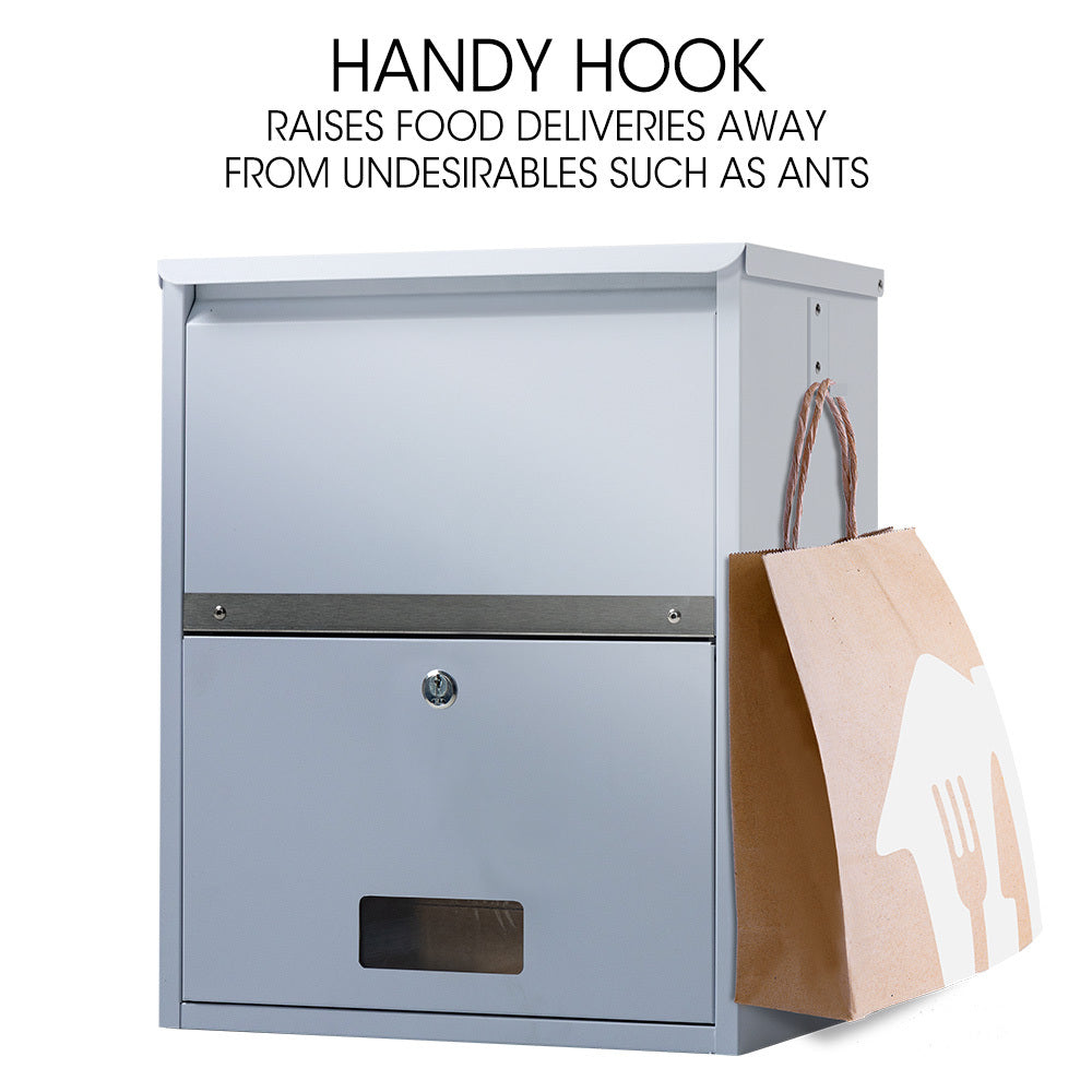 Secure Wall Mounted Parcel Box with Theft-Proof Lid, Light Grey, 0.8m Steel