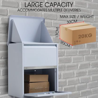 Secure Wall Mounted Parcel Box with Theft-Proof Lid, Light Grey, 0.8m Steel