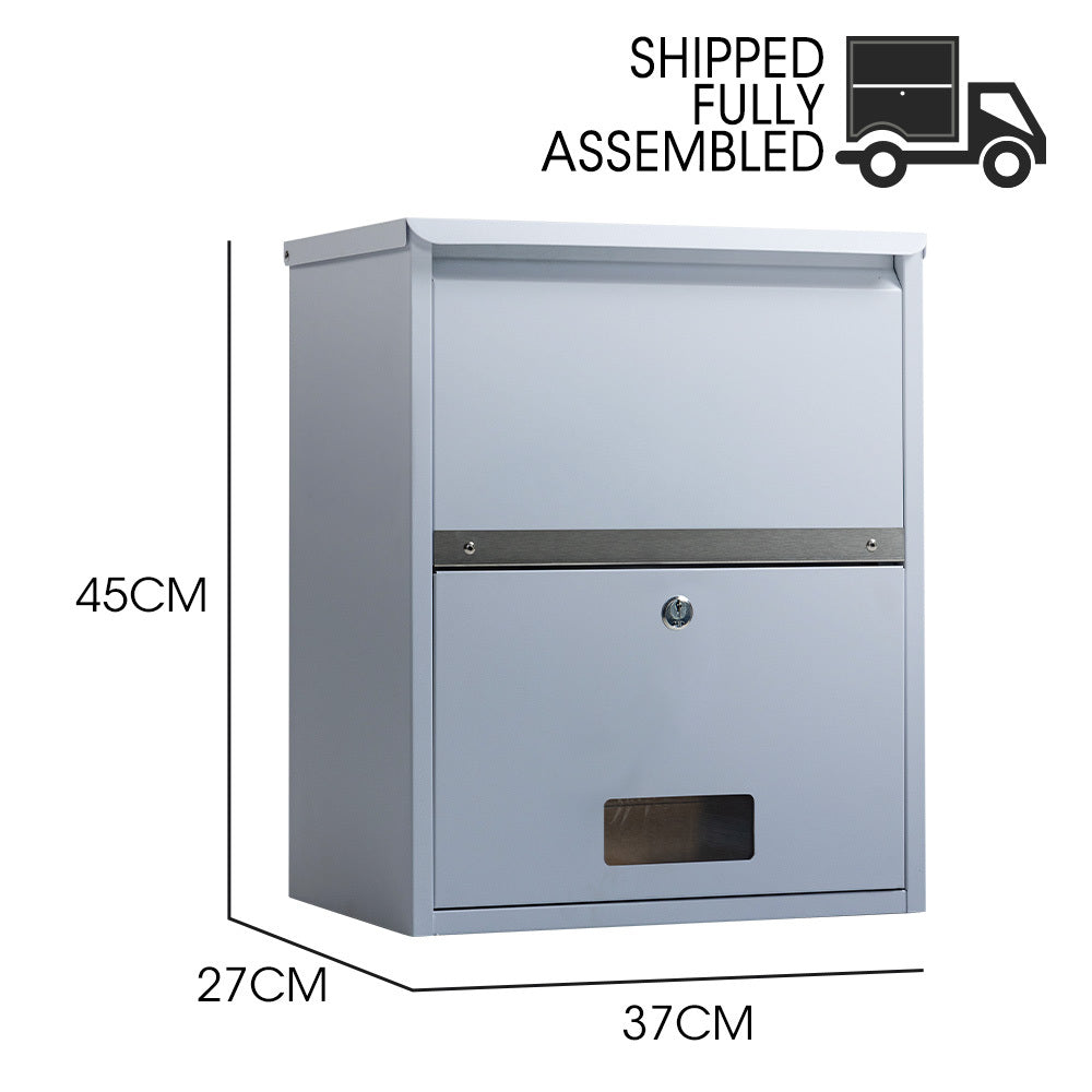 Secure Wall Mounted Parcel Box with Theft-Proof Lid, Light Grey, 0.8m Steel