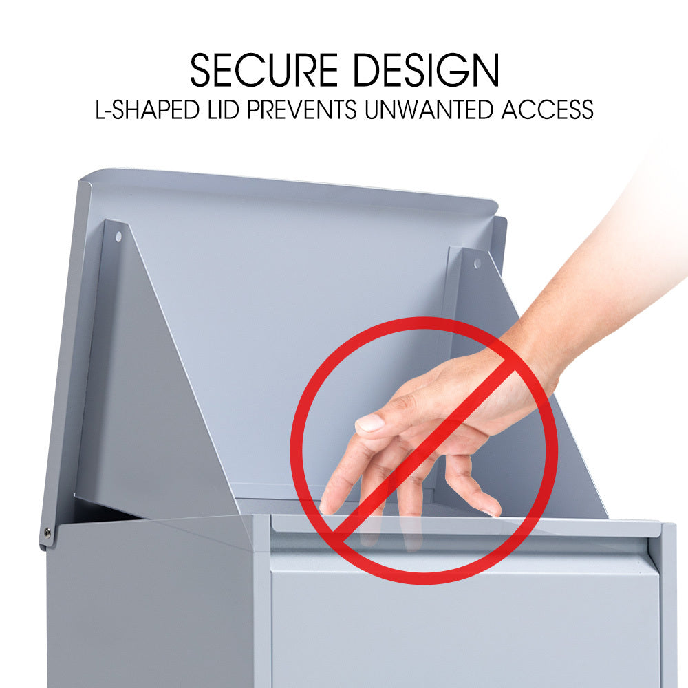 Secure Wall Mounted Parcel Box with Theft-Proof Lid, Light Grey, 0.8m Steel