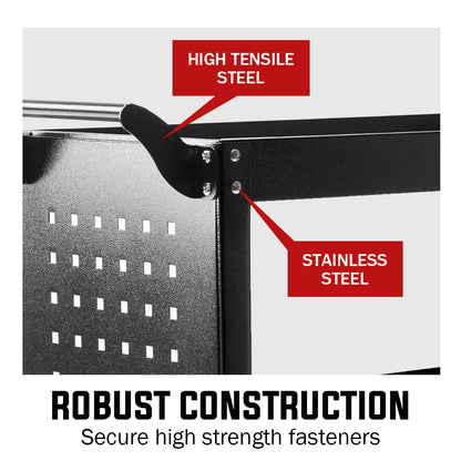 3-Tier Steel Tool Trolley Cart with Pegboard, 150kg Capacity, 0.76m Shelves
