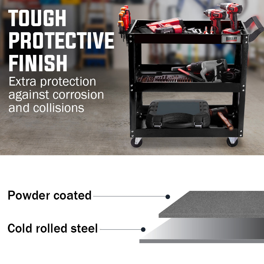 3-Tier Steel Tool Trolley Cart with Pegboard, 150kg Capacity, 0.76m Shelves