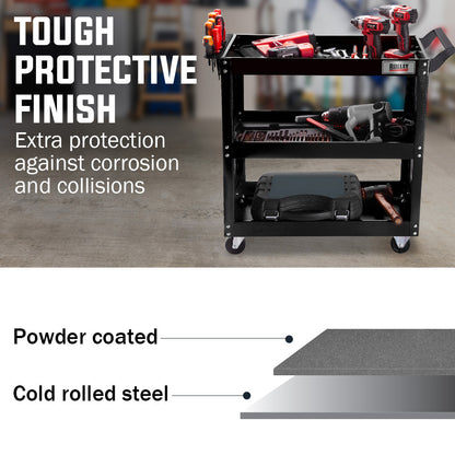 3-Tier Steel Tool Trolley Cart with Pegboard, 150kg Capacity, 0.76m Shelves