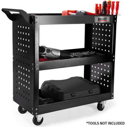 3-Tier Steel Tool Trolley Cart with Pegboard, 150kg Capacity, 0.76m Shelves