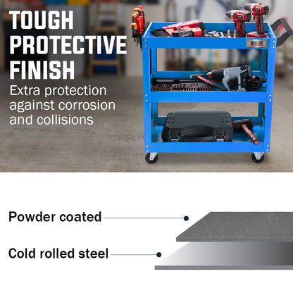 3-Tier Steel Tool Cart with Pegboard, 150kg Capacity, 1.5m High, Blue