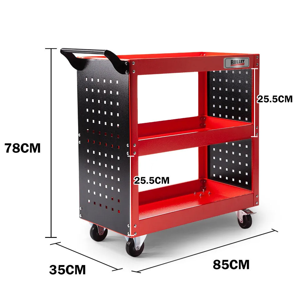 3-Tier Steel Tool Trolley Cart with Pegboard & Screwdriver Rack - 0.38m Capacity