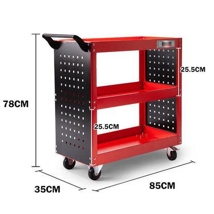 3-Tier Steel Tool Trolley Cart with Pegboard & Screwdriver Rack - 0.38m Capacity