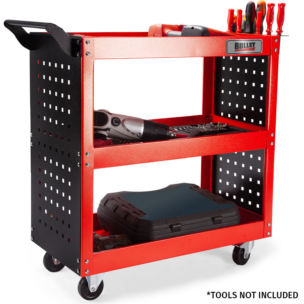 3-Tier Steel Tool Trolley Cart with Pegboard & Screwdriver Rack - 0.38m Capacity