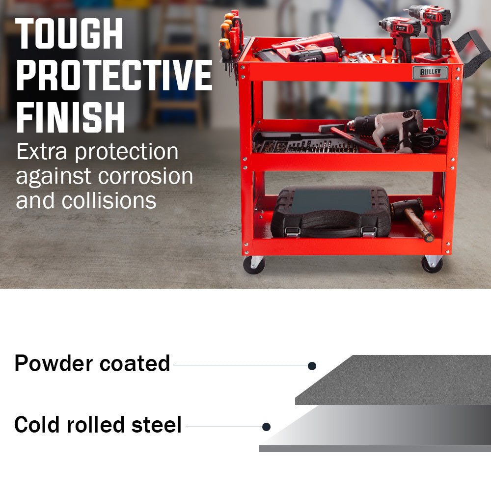 3-Tier Steel Tool Trolley Cart with Pegboard & Screwdriver Rack - 0.38m Capacity