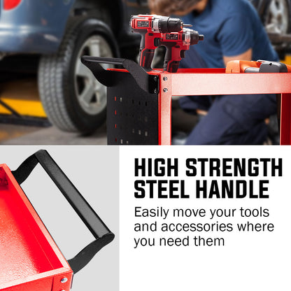 3-Tier Steel Tool Trolley Cart with Pegboard & Screwdriver Rack - 0.38m Capacity