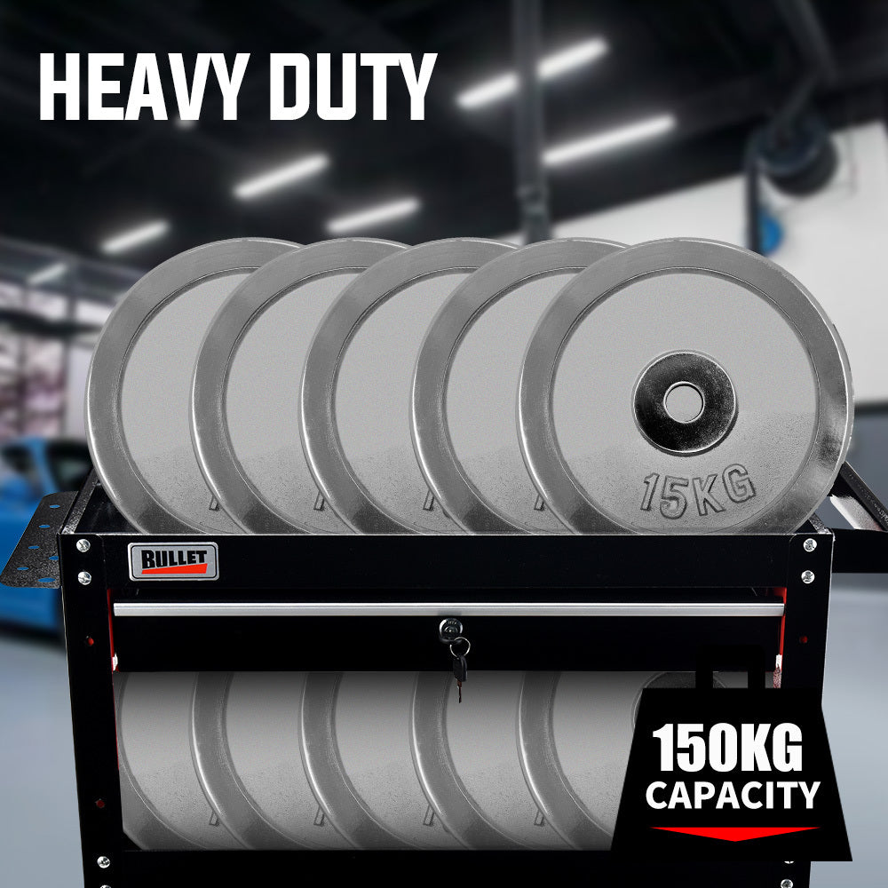 3-Tier Steel Tool Trolley Cart with Drawer and Pegboard, 150kg Capacity