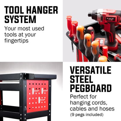 3-Tier Steel Tool Trolley Cart with Drawer and Pegboard, 150kg Capacity