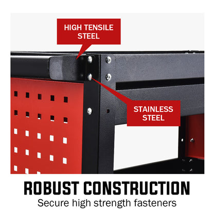 3-Tier Steel Tool Trolley Cart with Drawer and Pegboard, 150kg Capacity