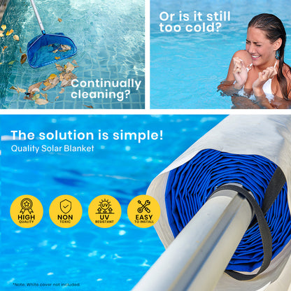 Solar Pool Cover & Roller with 6x3.2m Blanket, 400 Micron, Blue