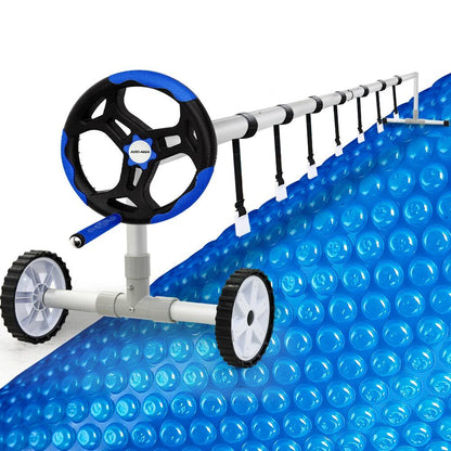 Solar Pool Cover & Roller with 6x3.2m Blanket, 400 Micron, Blue