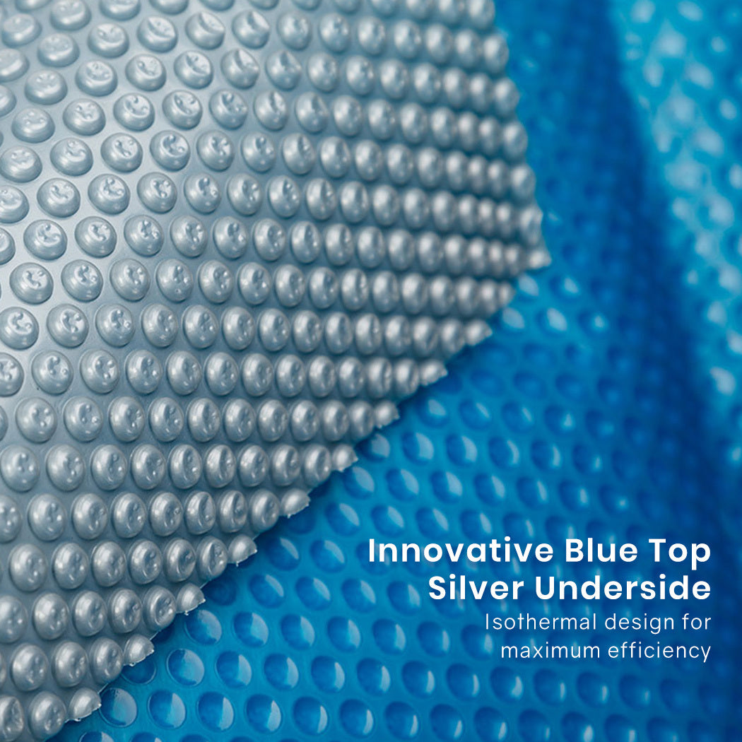Solar Pool Cover with Roller, 7.5x3.2m, Blue/Silver, 400 Micron, Heat Retention