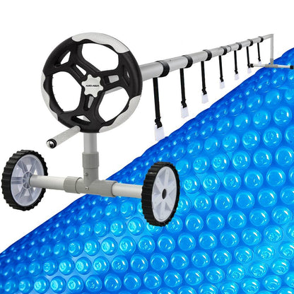 Solar Pool Cover & Roller with 7.5x3.2m Blanket - 400 Micron, Blue