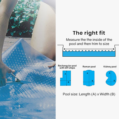 Solar Pool Cover & Roller with 7.5x3.2m Blanket - 400 Micron, Blue/Silver