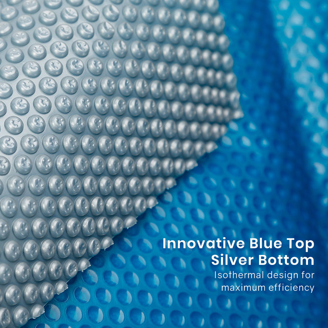Solar Pool Cover & Roller with 7.5x3.2m Blanket - 400 Micron, Blue/Silver