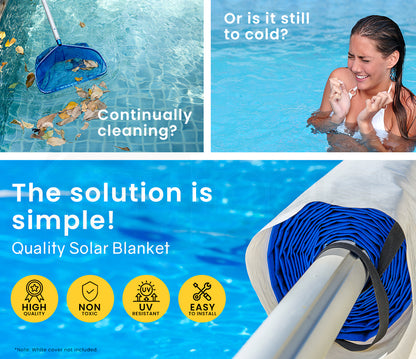 7.5x3.2m Solar Pool Cover - 400 Micron LDPE, Reduces Evaporation & Algae