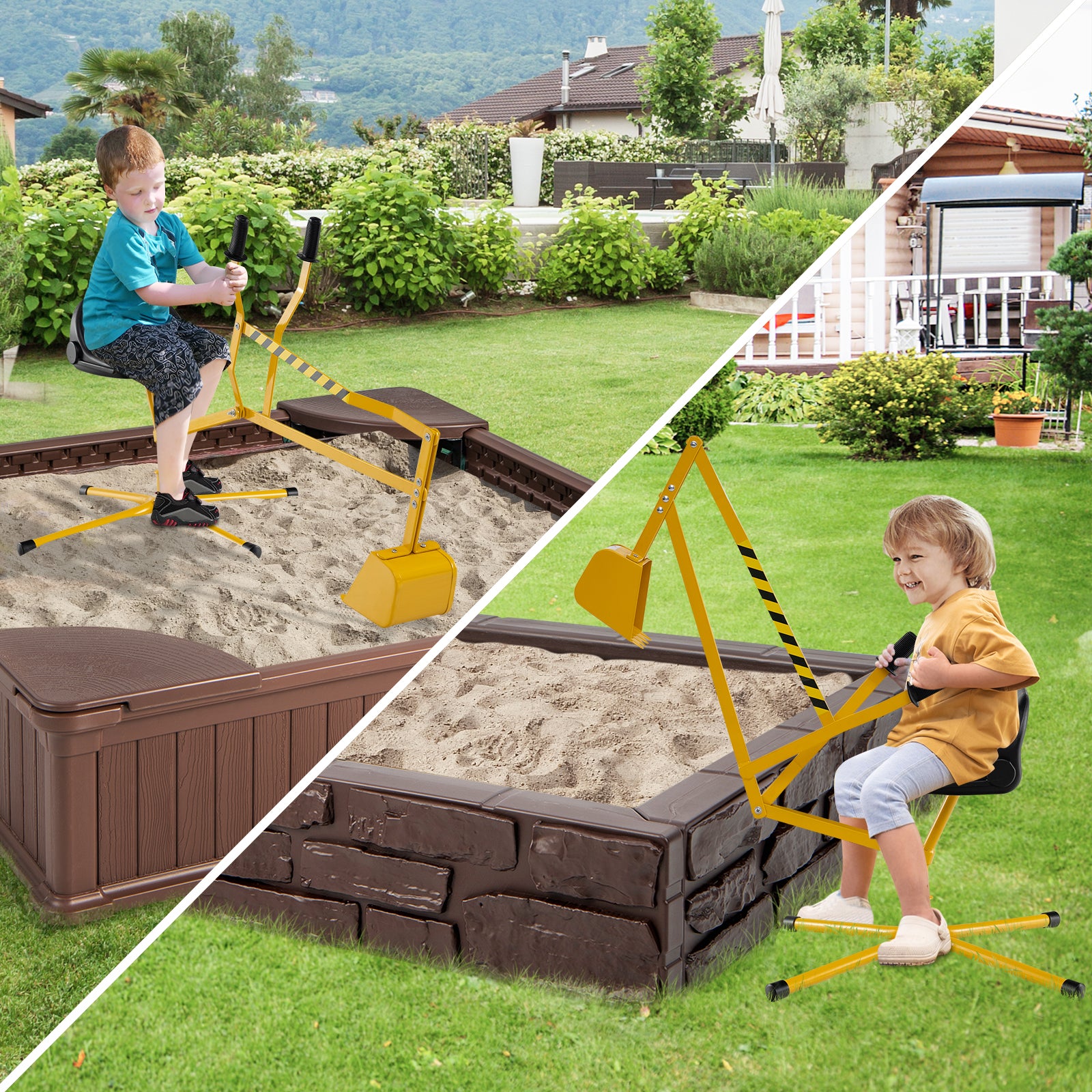 Sand Digger for Kids Sandbox Toy Digger Outdoor Construction Excavator-Yellow