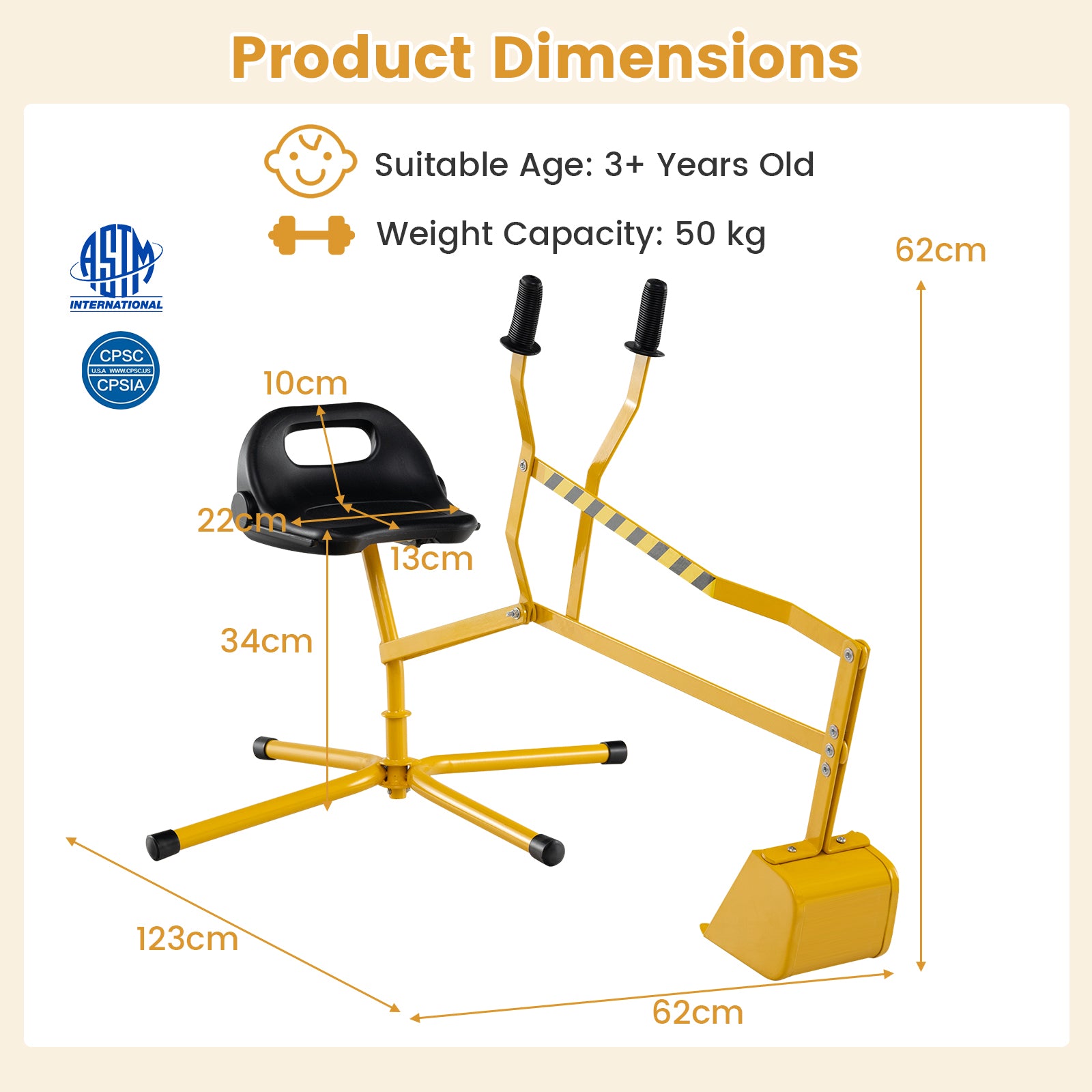 Sand Digger for Kids Sandbox Toy Digger Outdoor Construction Excavator-Yellow