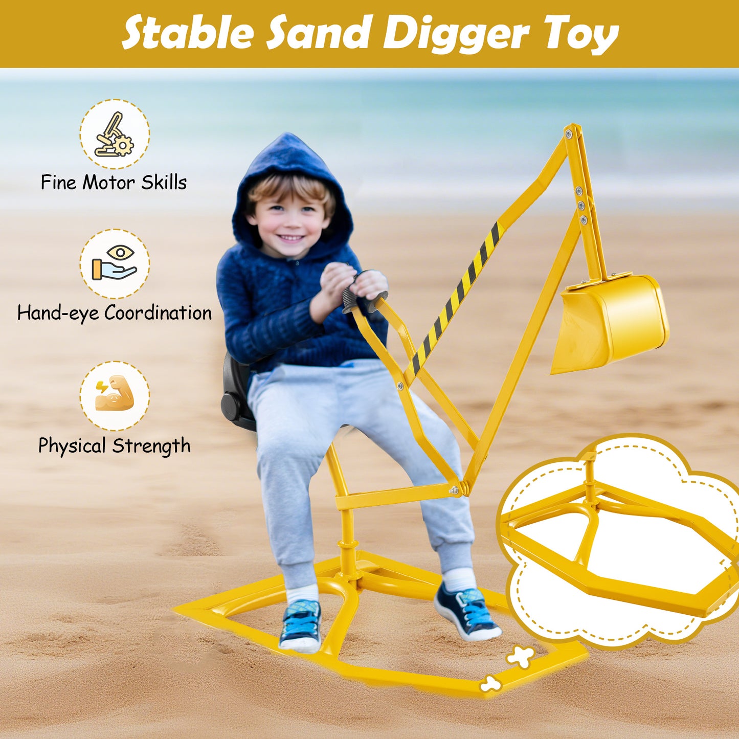 Sandbox Toy Digger with 2-Handed Controls for 3+ Years Old Kids-Yellow