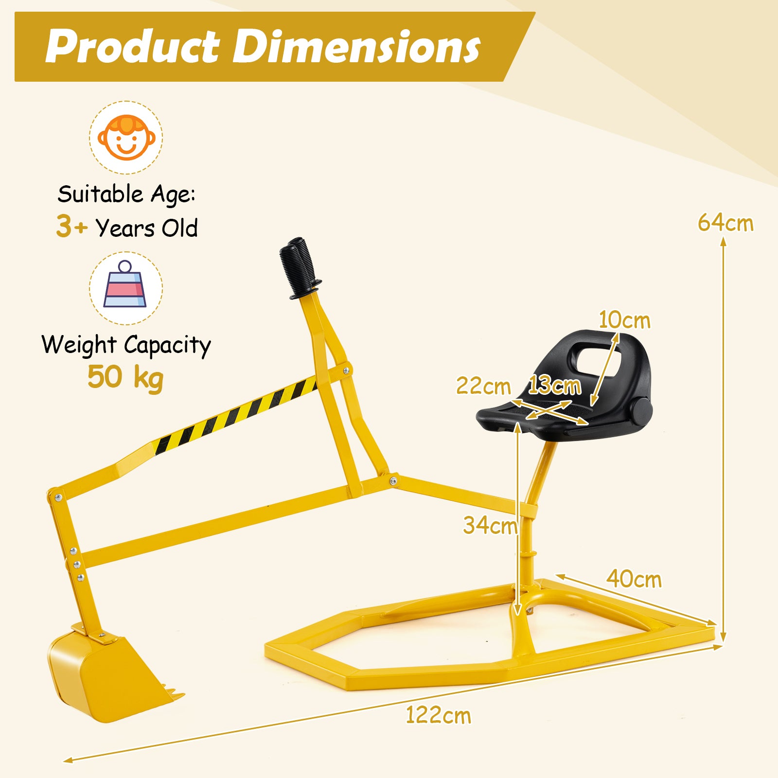 Sandbox Toy Digger with 2-Handed Controls for 3+ Years Old Kids-Yellow