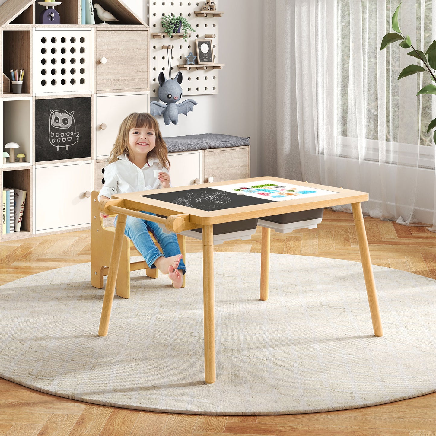 Sensory Toddler Activity Table and Chair Set for Kids 2-8-Natural