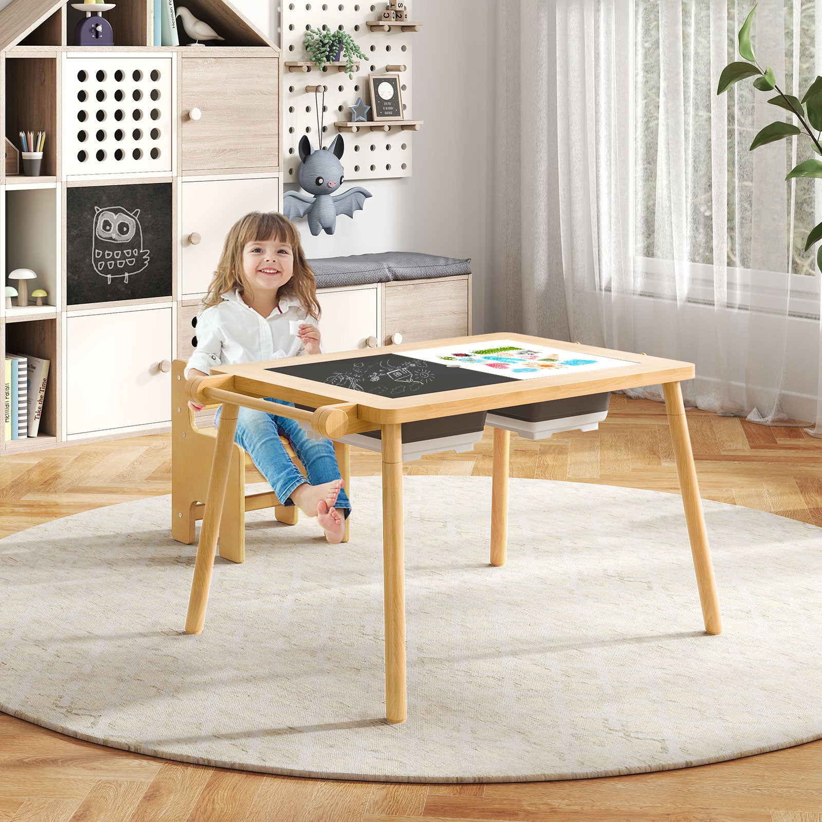 Sensory Toddler Activity Table and Chair Set for Kids 2-8-Natural